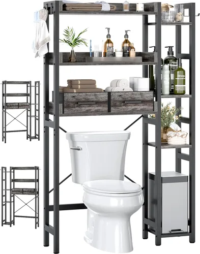 Miniatura 15 de Besiost - Estante de almacenamiento sobre el inodoro con 2 cajones - Organizador de baño de 7 niveles con estante ajustable, estante de ahorro
