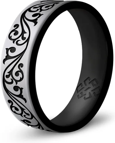Miniatura 12 de Anillo de silicona Knot Theory en Filigrana, Floral, Corazones o Laurel - Banda de boda de silicona grabada de doble capa, para actividades