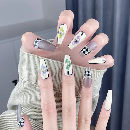 Miniatura 5 de 20 dijes de uñas de flores para uñas acrílicas, flores en relieve 5D, pétalos, perlas, diamantes de imitación, joyería de uñas, decoración de uñas
