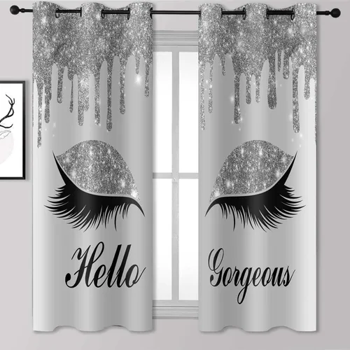 Miniatura 30 de Hello Gorgeous - Cortina de pestañas de unicornio, para oscurecer la habitación, con aislamiento térmico, con ojales, para decoración de dormitorio