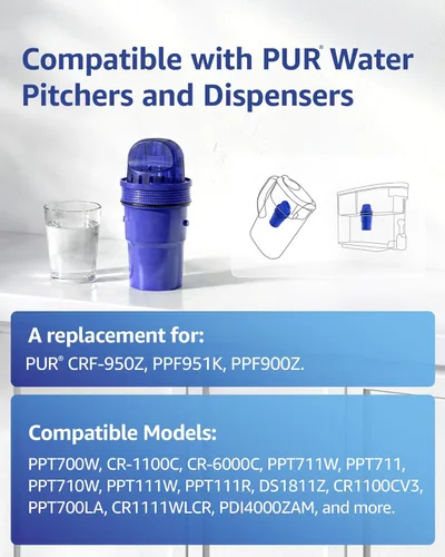 Miniatura 3 de Overbest Filtro de agua de repuesto para todos los sistemas de filtración PUR®, PUR® Plus para jarra y dispensador, PPF900Z, CRF950Z, PPF951K, 60