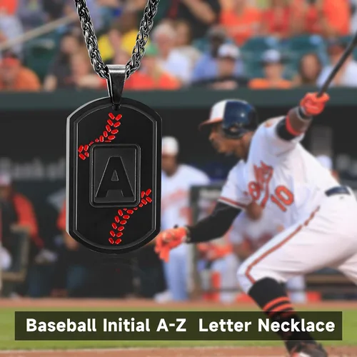 Miniatura 4 de Fervia Graduation Gifts - Baseball Initial Necklace for Men Dog Tag Stainless Steel Letter Pendant Sport Baseball Athletes Jewelry Christmas
