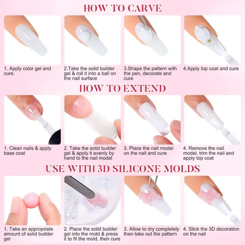 Miniatura 4 de AIMEILI Gel de uñas sólido sin hema, 2 unidades, libre de crueldad, vegano, gel duro transparente para uñas, geles de escultura 3D, no pegajoso
