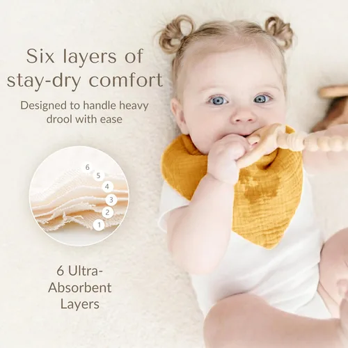 Miniatura 5 de Konssy Baberos de muselina para bebé, paquete de 10 baberos bandana para bebé, 100% algodón, unisex para niños y niñas Amarillo