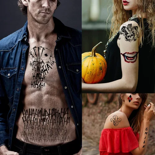 Miniatura 2 de JEEFONNA 22 hojas de tatuajes temporales de Halloween, tatuajes temporales de Joker perfectos para disfraces, accesorios de fiesta de Halloween