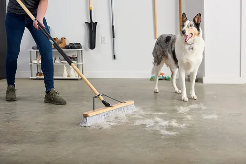 Miniatura 4 de Harper Escoba de empuje de superficie lisa para interiores de 24 pulgadas con cerdas marcadas para arena, polvo de sierra, virutas de madera y pelo