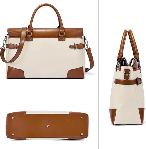 Miniatura 4 de BOSTANTEN Maletín de cuero para mujer con bolso para laptop de 15.6 pulgadas, bolso de mensajero para computadora, bolsa de trabajo de oficina