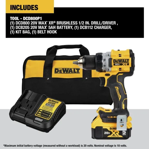 Miniatura 2 de DEWALT 20V MAX* XR® Kit de taladro/destornillador inalámbrico sin escobillas de 1/2 pulgada (DCD800P1), Amarillo