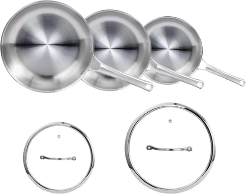 Miniatura 8 de Bonnlo Juego de utensilios de cocina de 10 piezas, juego de ollas y sartenes de acero inoxidable de 3 capas con tapas, juego de cocina no tóxico