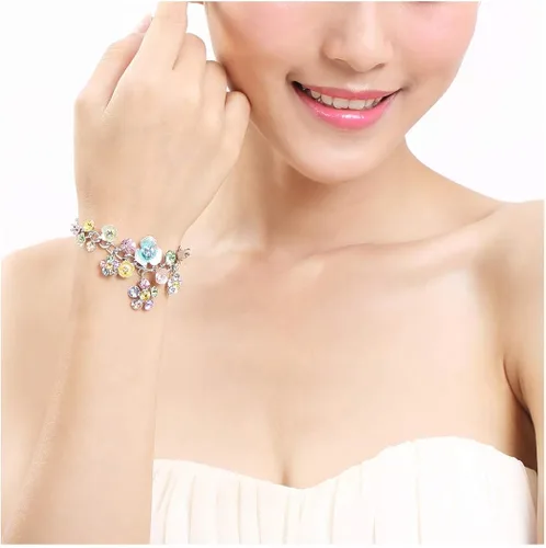 Miniatura 5 de Glamorousky Pulsera de flores con cristales austriacos multicolor y dijes de flores Cristal Circonita cúbica