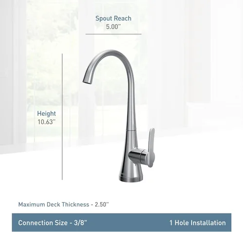 Miniatura 4 de Moen S5535BL Sinema Grifo de Bebidas de Una Sola Manija de Arco Alto de Montaje Único, Sistema de Filtración de Agua Opcional Disponible