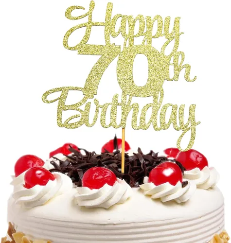 Decoración de pastel de cumpleaños número 70 con purpurina dorada número 70 - Saludos a los 70 fabulosa decoración para tartas para 70 cumpleaños,