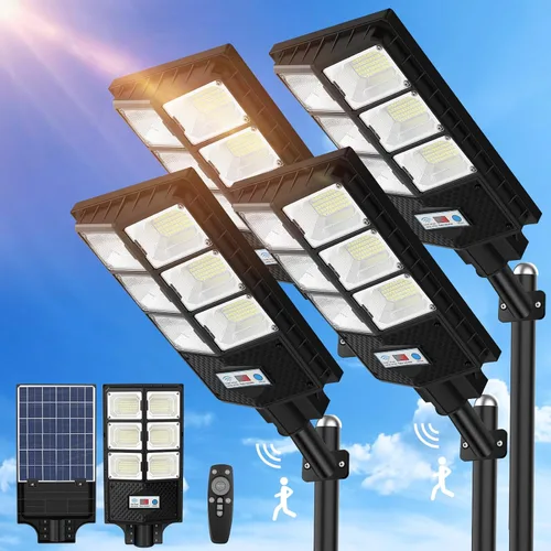 Miniatura 8 de VUAA Paquete de 2 luces solares de calle para exteriores, impermeables, 6500K 10000LM, luces LED solares para exteriores del atardecer al amanecer
