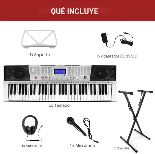 Miniatura 7 de MUSTAR Teclado de Piano de 61 Teclas, Teclado de Piano Eléctrico MEKS-400 con Teclas Iluminadas, Teclados de Piano de Aprendizaje para Plateado