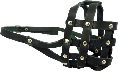 Miniatura 2 de Bozal para perro de cuero genuino #110 negro – Bulldog, Boxer (circunferencia 13.7 pulgadas, longitud del hocico 2.75 pulgadas)