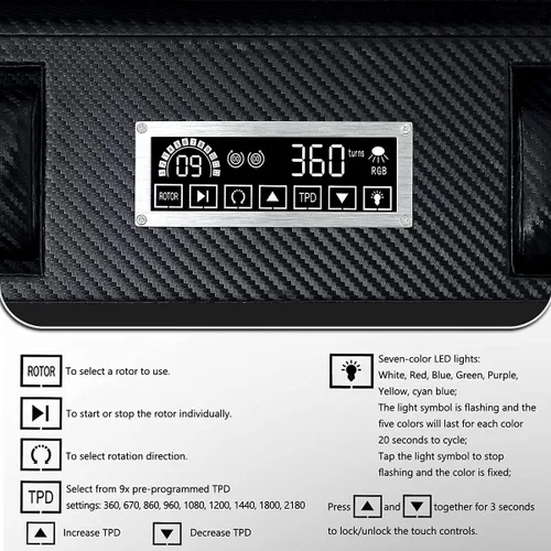 Miniatura 6 de TEEMING Caja de almacenamiento automática para 12 bobinadoras de relojes + 2 vitrinas de relojes, funda giratoria para relojes, motor silencioso