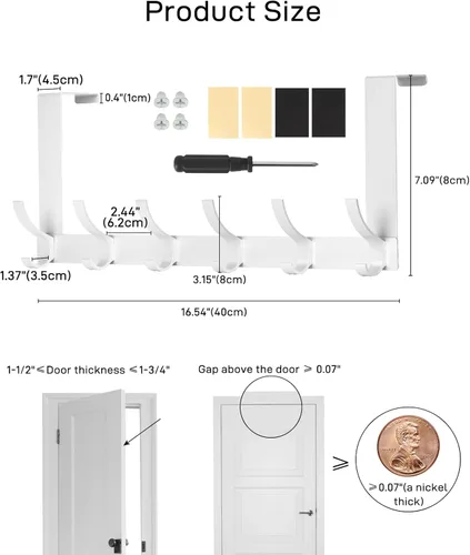 Miniatura 2 de Optish Ganchos para colgar sobre la puerta, perchero para baño con 12 ganchos para colgar ropa, abrigos, toallas, se adapta a puertas de 1 3/4
