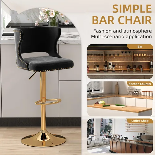Miniatura 8 de Westice Juego de 2 taburetes de bar, taburetes de altura de mostrador para isla de cocina con base dorada ajustable, modernas sillas de bar