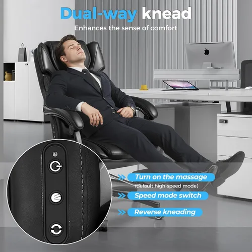 Miniatura 5 de Silla de oficina de masaje amasador 3D de 500 libras con reposapiés, silla reclinable ergonómica grande y alta para computadora y gaming