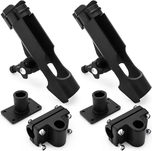 Miniatura 5 de Bekith Paquete de 2 soportes para caña de pescar con soporte combinado, soporte ajustable para caña de pescar, acabado negro