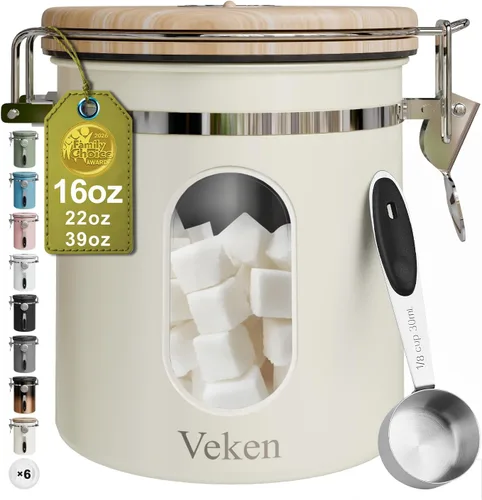 Miniatura 10 de Veken Recipiente de café con ventana, recipiente hermético de almacenamiento de alimentos de cocina de acero inoxidable con tapas, rastreador