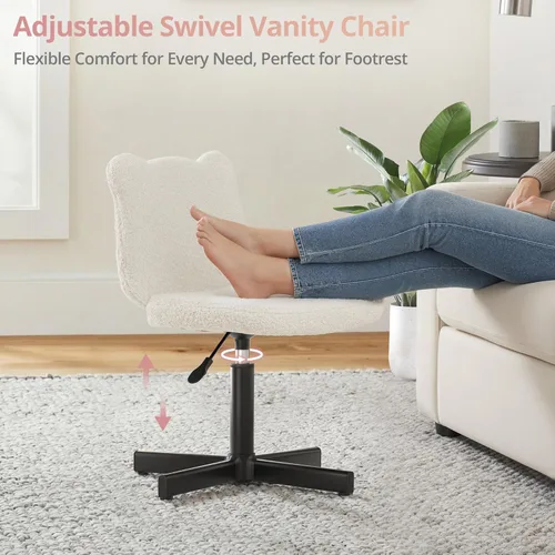 Miniatura 6 de LUE BONA Taburete de tocador ajustable con respaldo ancho con orejas de oso femenino, taburete giratorio de 360° para sala de maquillaje, otomana