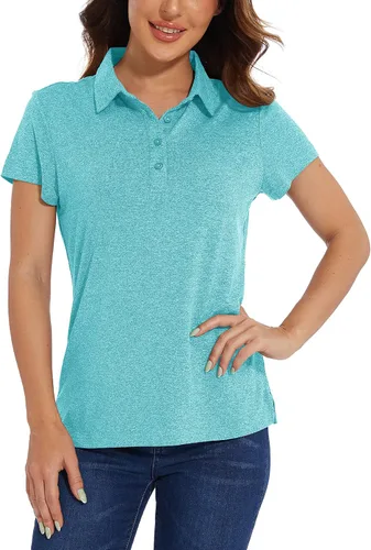 Miniatura 3 de TACVASEN Polo para mujer, manga corta, golf, secado rápido, UPF 50+, protección solar, ligera, cuello con 4 botones