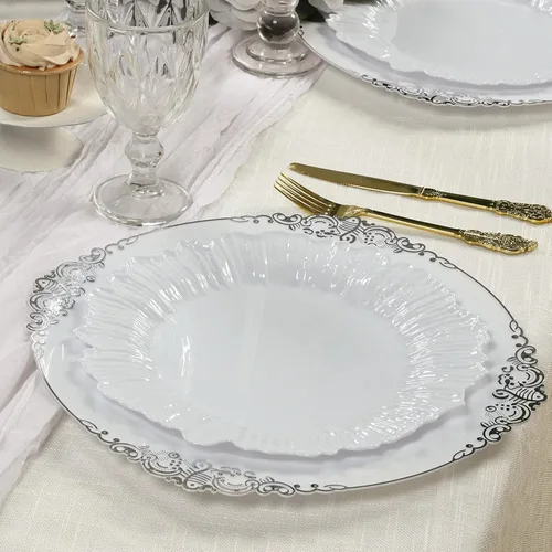 Miniatura 47 de Efavormart - Juego de 20 platos de plástico con diseño de arrecife negro, platos de fiesta de postre y aperitivo de 7 pulgadas, elegante vajilla