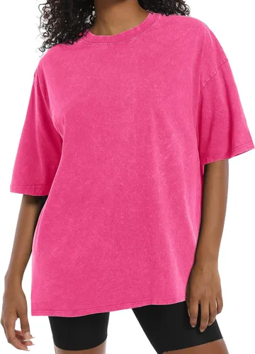 Miniatura 3 de Wrenpies Camisetas de gran tamaño para mujer, estilo vintage, básicas, estilo novio, holgadas, holgadas, estilo grunge, de algodón lavado ácido