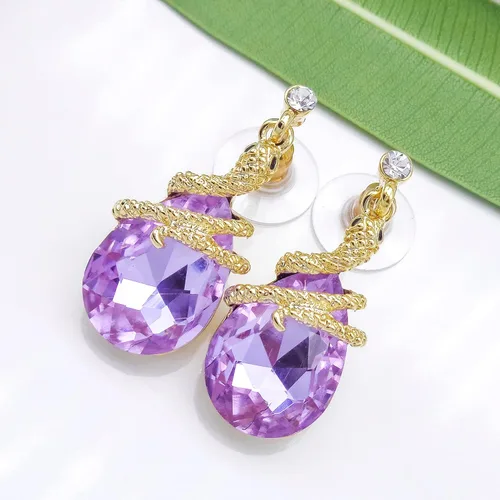 Miniatura 9 de Navachi Pendientes colgantes de gota de serpiente con forma de pera multicolor de cristal chapado en oro de 18 quilates