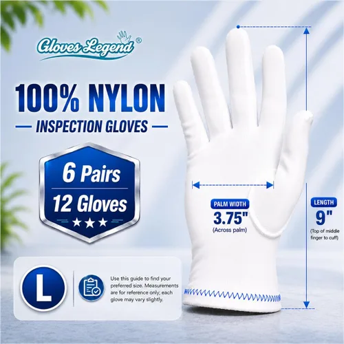Miniatura 2 de Guantes de inspección de nylon blancos para la joyería, moneda, reloj y manejo de arte Large - 6 pares - blanco