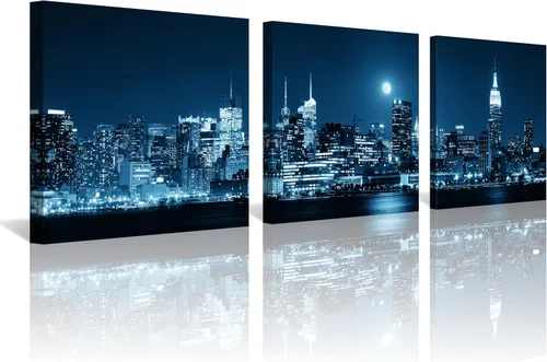 Miniatura 22 de NAN Wind Detroit Skyline - Lienzo decorativo para pared, paisaje urbano, escena nocturna, impresión artística de ciudad en blanco y negro sobre