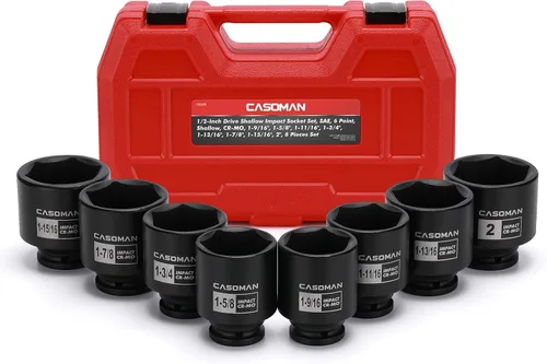 Miniatura 5 de CASOMAN 8 piezas 1/2" Dr. Juego de enchufes de impacto profundo-SAE, de 1-9/16" a 2", 6 puntos, Juego de enchufes de impacto de eje de eje