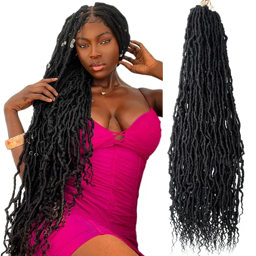 Miniatura 45 de BOHOBABE Rastas Falsas de Cabello de Ganchillo de 30 Pulgadas, Rastas Suaves Boho de Ganchillo con Puntas Rizadas, Rastas Largas de Diosa Bohemia