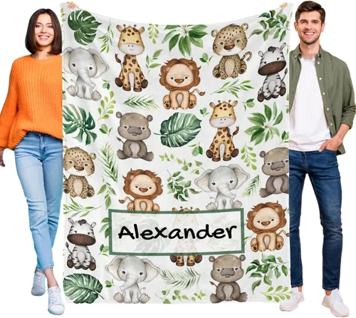 Miniatura 22 de Manta de bebé personalizada de animales del bosque para niños y niñas, manta de bebé personalizada con nombre Adventure Awaits Stuff recién nacido