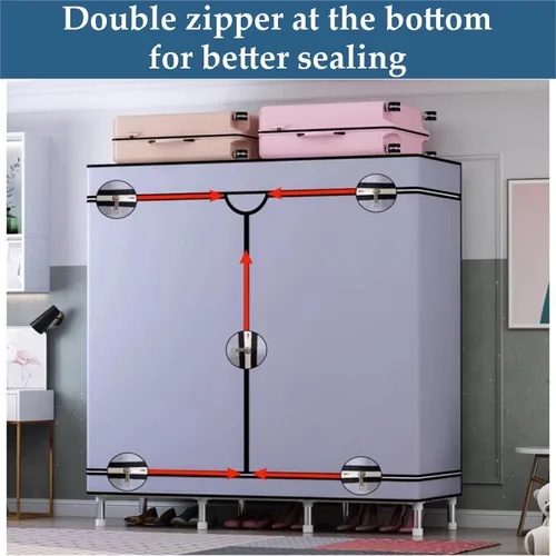 Miniatura 2 de large closets Wardrobe Closet with Pattern Cloth Cover Wardrobe Closet Steel Rack Closet for Clothes Saves Space Portable Storage Closet Space-saving