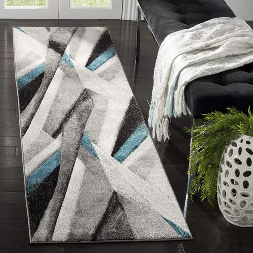 SAFAVIEH Hollywood Collection - Alfombra de pasillo, 2 pies 3 pulgadas x 12 pies, color gris y verde azulado, diseño moderno de mediados de siglo,