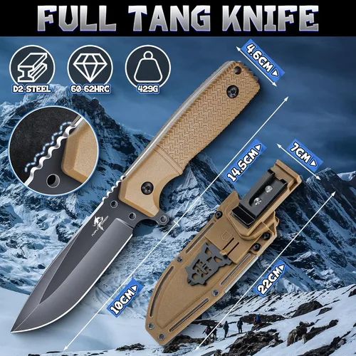 Miniatura 3 de Purple Dragon Cuchillo de hoja fija con funda Kydex Cuchillos caqui para acampar, regalos para hombres