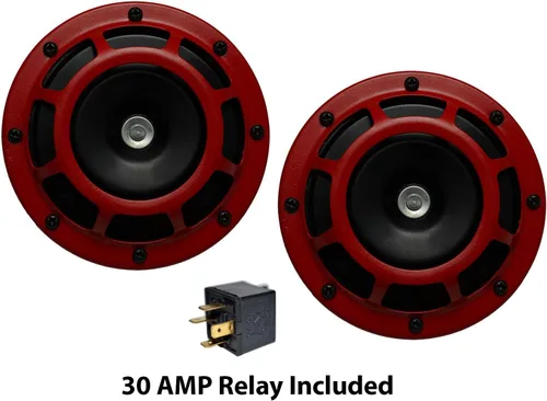 Miniatura 3 de Velocity Dual Super Tone Loud Blast 139Db Universal Euro Red Cuernos Redondos Alto Bajo Tono Twin Horn Kit Par Compacto Muy Fuerte Compatible