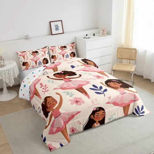 Miniatura 156 de Erosebridal Juego de ropa de cama de princesa de ballet, tamaño Queen, juego de edredón de 3 piezas para niñas bailarinas de ballet, lindo juego