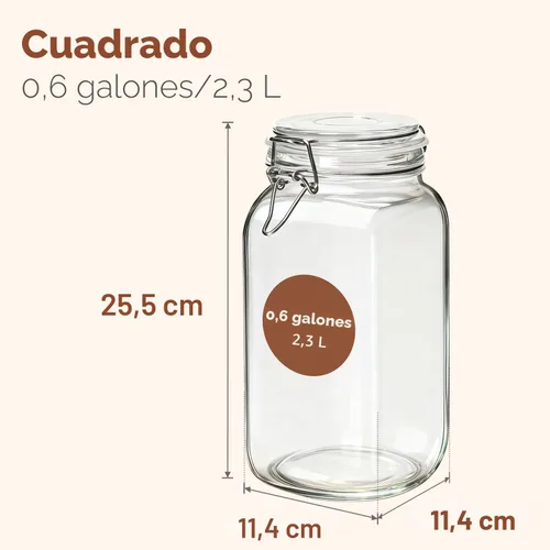 Miniatura 2 de ComSaf Tarros herméticos de vidrio con tapas de 0.6 galones, juego de 3, recipiente de almacenamiento de alimentos cuadrado con sello