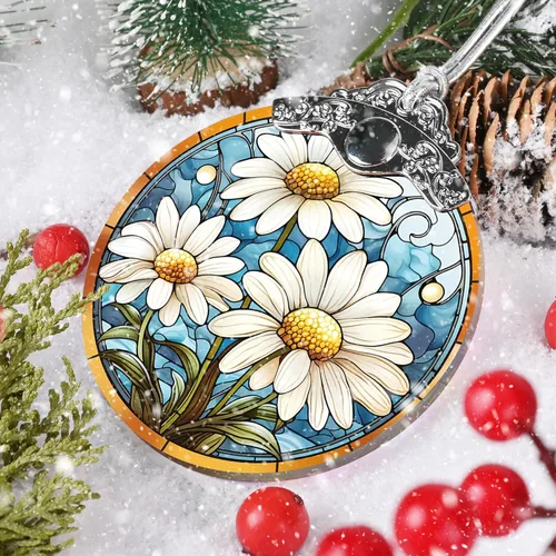 Miniatura 3 de Jocidea Adorno de Navidad de margaritas – Decoración colgante de árbol, atrapasoles – Regalo para amantes de las margaritas (blanco)