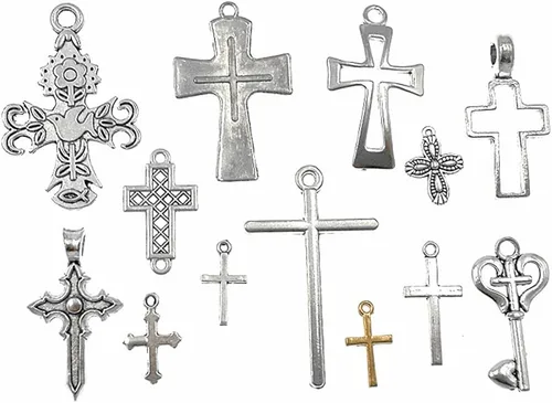 Miniatura 4 de Kinteshun. Conector colgante moderno variado. Aleación de cruz cristiana religiosa para joyas y accesorios. (25 unidades, color plateado envejecido)