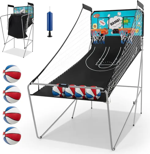 Miniatura 14 de Goplus Juego de Arcade de Baloncesto Plegable de Doble Tiro, Juego de Aro de Baloncesto con Puntuación Electrónica, 8 Modos de Juego, 4 Pelotas