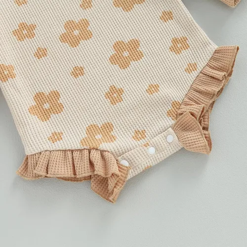 Miniatura 12 de Ropa de bebé recién nacida, sudadera floral de manga larga, mameluco con volantes, diadema de gofre, traje de otoño de una pieza
