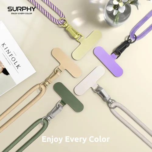 Miniatura 7 de SURPHY Cordón para teléfono, correa cruzada ajustable para teléfono con 2 pestañas de amarre para teléfono celular, hebillas de metal premium, Caqui