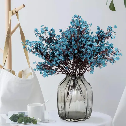 Miniatura 5 de JAKY-Global - Flores velo de novia artificiales, tela de seda, 6 ramos de plantas falsas europeas para decoración de bodas, ramos de tacto real, Azul