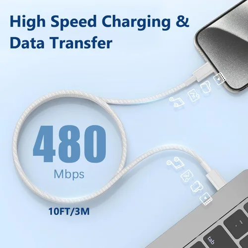 Miniatura 5 de Cargador de carga rápida para iPhone 17, 16, 15, paquete de 2 cables de carga rápida USB C a C de 10 pies, cable de carga rápida de 20 W, bloque