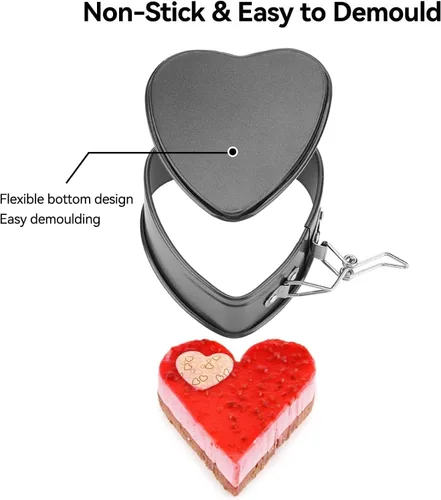 Miniatura 6 de Molde para tartas de molde desmontable con forma de corazón, molde de acero al carbono, mini moldes para hornear con base extraíble, sartén