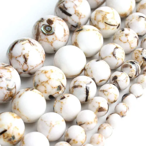 Miniatura 6 de 60 cuentas de turquesa de concha blanca, cuentas redondas sueltas de piedra natural de 0.236 pulgadas para hacer joyas, aretes, collares, Turquesa